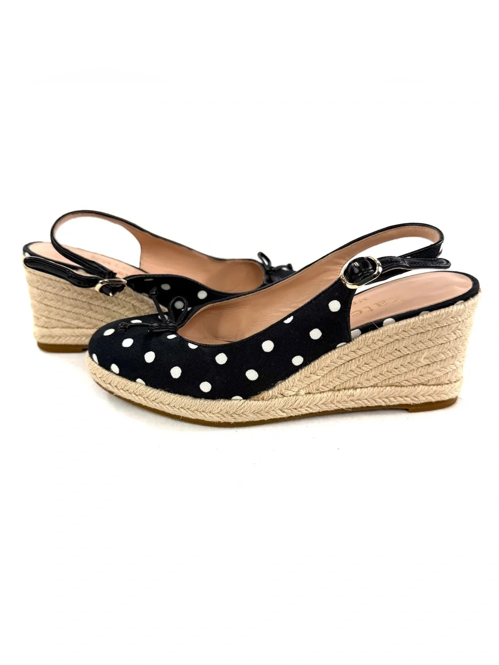 KATE SPADE Panama Women Size 6.5 Black White Polka Dot Espadrille Wedge Shoe - Picture 5 of 9